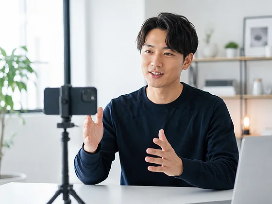 スマートフォンで動画コンテンツを撮影する日本のクリエイター